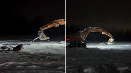 ¡Atracción extrema!: Atan sus trineos inflables a excavadora y salen volando por los aires (VIDEO)