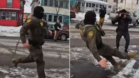 VIDEOS: Agente del ICE protagoniza aparatosa caída en medio de una redada