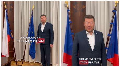 VIDEO: Líder de la Cámara de Diputados checa retira la bandera de la UE en su despacho