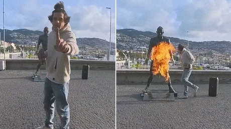 VIDEO: Incendian estatua de Cristiano Ronaldo para un 'video viral'