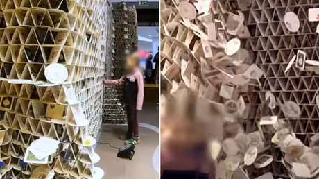 VIDEO: Niña derriba escultura de más de 60.000 posavasos que pretendía romper récord mundial