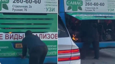 VIDEO: Conductor ruso apaga llamas con sus propias manos y sigue trabajando como si nada