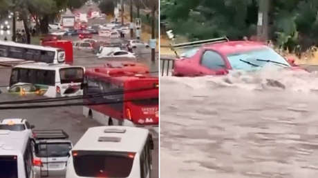 VIDEO: Decenas de coches 'nadan' en medio de violento diluvio en Chile