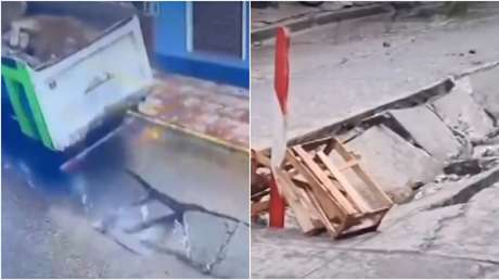 VIDEO: Un camión destroza una calle recién pavimentada
