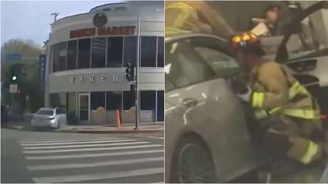 El momento exacto en que una anciana de 92 años se estrella contra un supermercado (VIDEO)