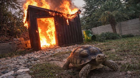 VIDEO: Tortuga escapa por los pelos de su cabaña en llamas