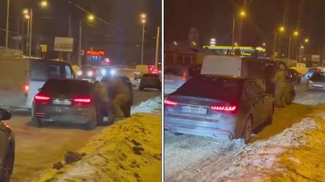 VIDEO: Reclutadores ucranianos intentan sacar a un hombre de su coche para enviarlo al frente