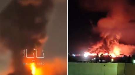 VIDEOS del INCENDIO MASIVO en empresa vinculada al Pentágono tras ataque con drones en Irak