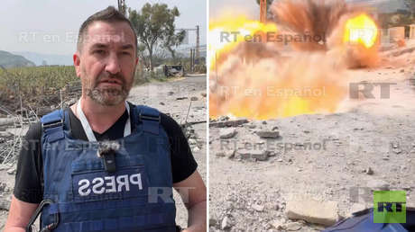 MOMENTO del impacto directo de un misil israelí contra el equipo de RT en el Líbano