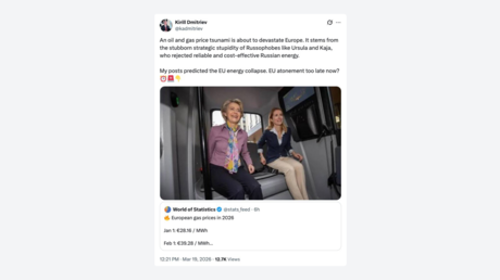 Enviado de Putin: "Un tsunami de precios del petróleo y el gas está a punto de arrasar Europa"