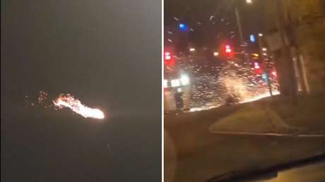 IMPACTANTE VIDEO: Fragmento de un misil ardiendo cae a pocos metros de un hombre que lo filmaba en Israel