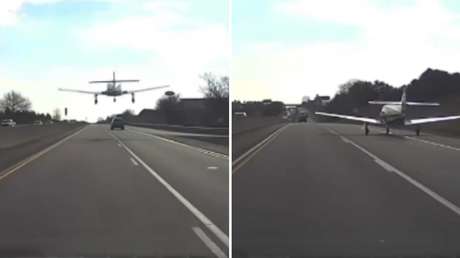 VIDEO: El riesgoso e intrépido aterrizaje de una avioneta en una carretera con coches en movimiento