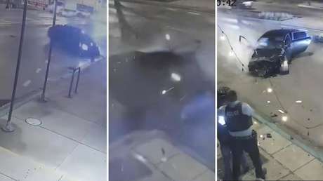 VIDEO: Se roban un auto y se estrellan a toda la velocidad contra un café durante la persecución