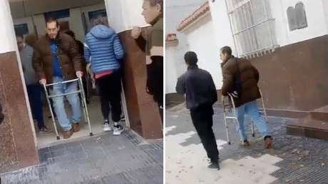 VIDEO: Entra a un banco con andadera y sale caminando como si nada