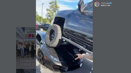 VIDEO: Camioneta modificada 'apisona' un Lamborghini en un aparcamiento de EE.UU.