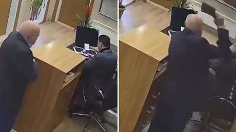 IMÁGENES SENSIBLES: Un hombre ataca con un cuchillo de cocina a un funcionario municipal