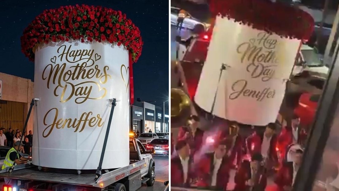 Una madre en México recibe un ramo de rosas tan grande que fue trasladado en grúa