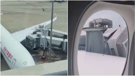 VIDEO: Un avión colisiona varias veces con el puente de embarque en un aeropuerto