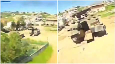 VIDEO: El momento en que un dron de Hezbolá impacta vehículo blindado israelí